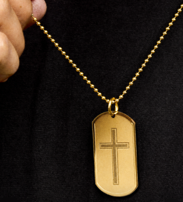 Lazer Engraved Christian Cross Dog Tag Necklace — Religious Pendant with Chain