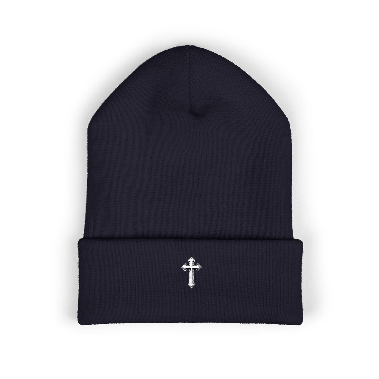Cross Cuffed Beanie — Streetwear Winter Hat, Religious Faith Accessory