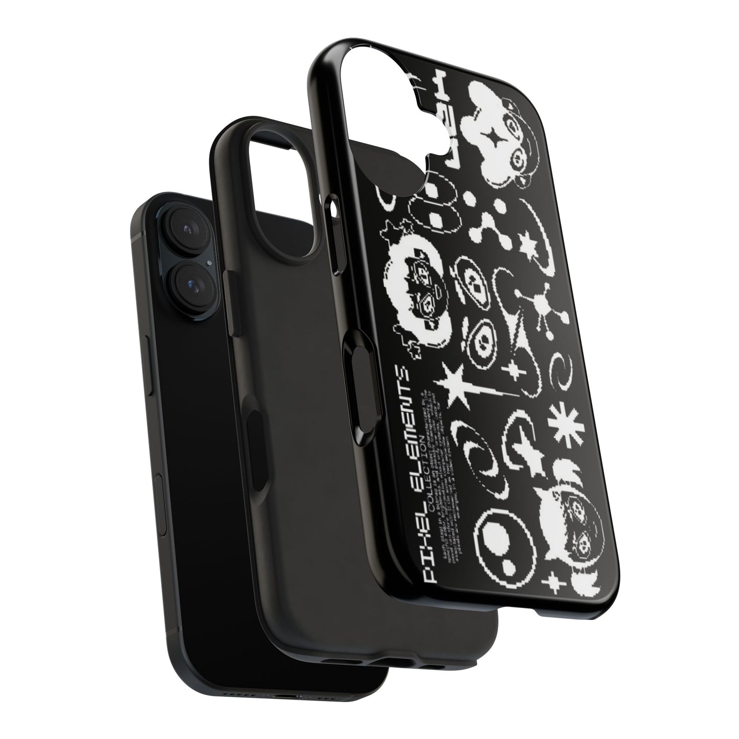 Pixel Elements Tough Phone Case — Black Retro Gamer Icons