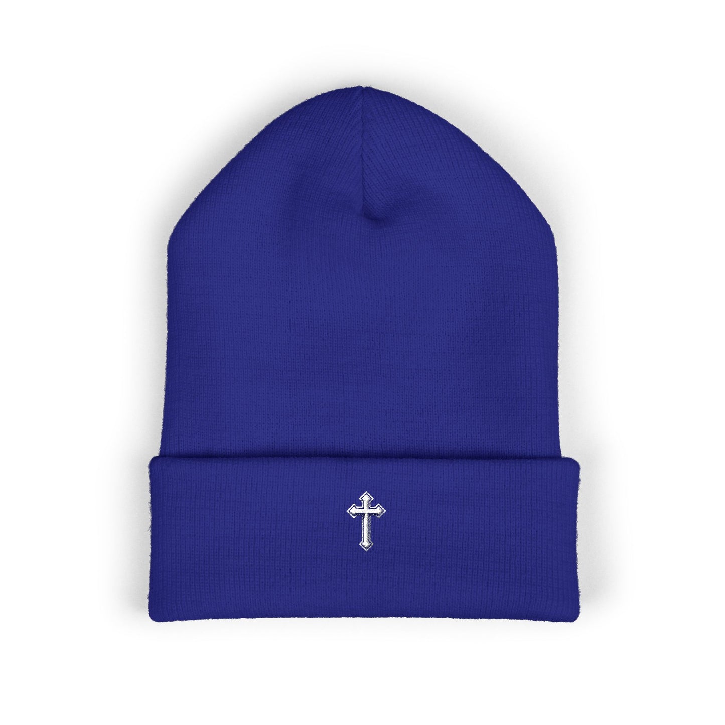 Cross Cuffed Beanie — Streetwear Winter Hat, Religious Faith Accessory