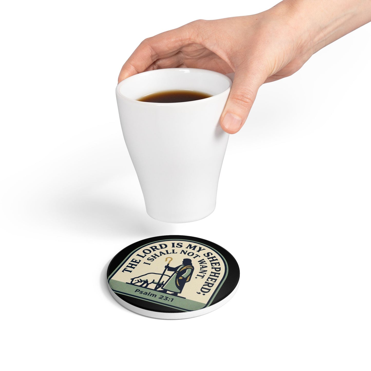 Psalm 23 Ceramic Coaster — "The Lord Is My Shepherd" Christian Drink Coaster