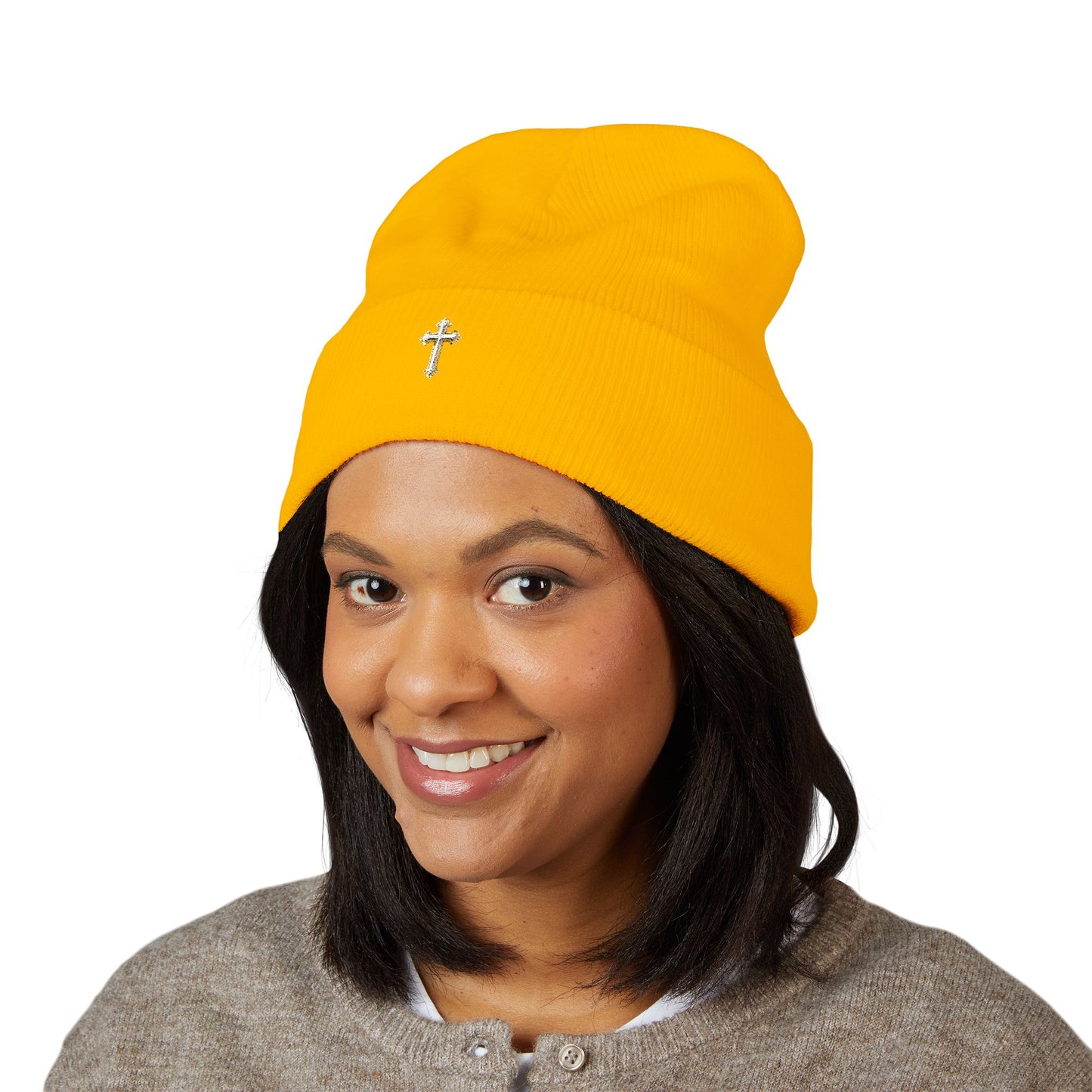 Cross Cuffed Beanie — Streetwear Winter Hat, Religious Faith Accessory