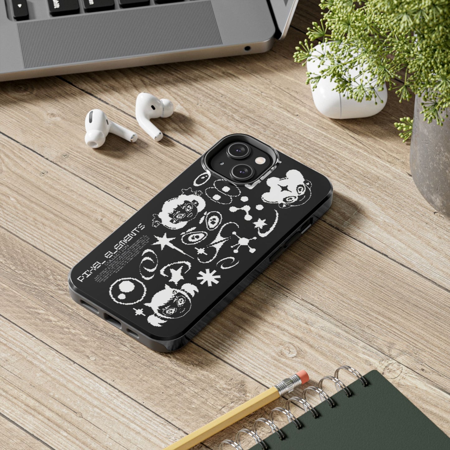 Pixel Elements Tough Phone Case — Black Retro Gamer Icons