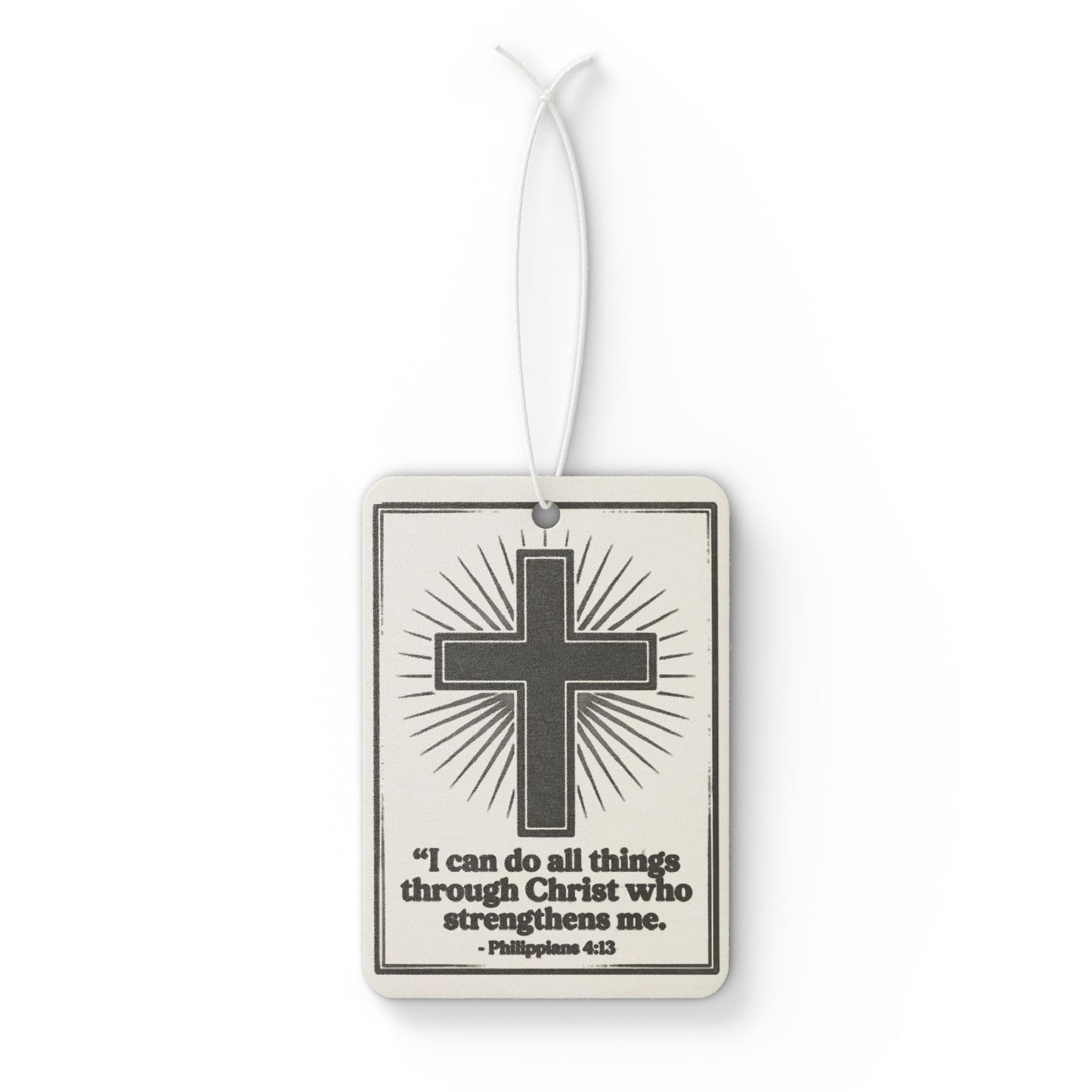Christian Cross Car Air Freshener — "I can do all things through Christ" (Philippians 4:13)