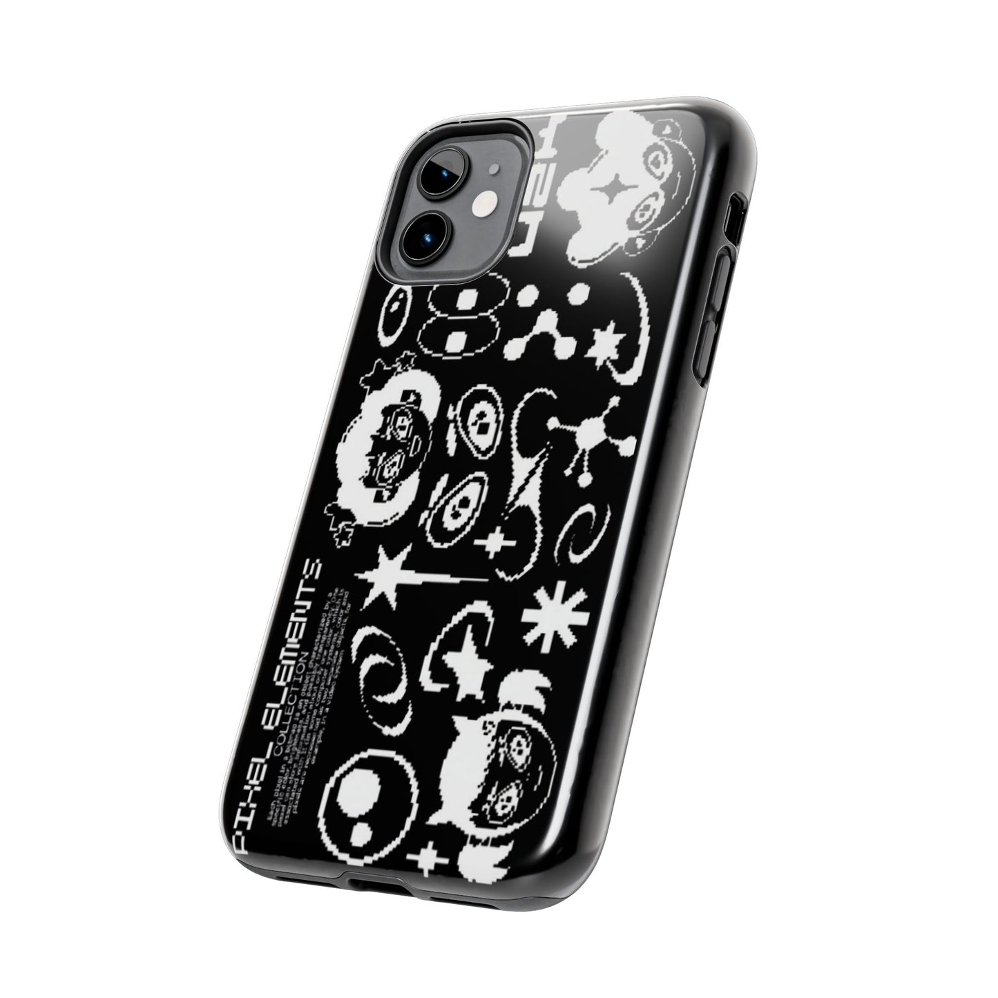 Pixel Elements Tough Phone Case — Black Retro Gamer Icons