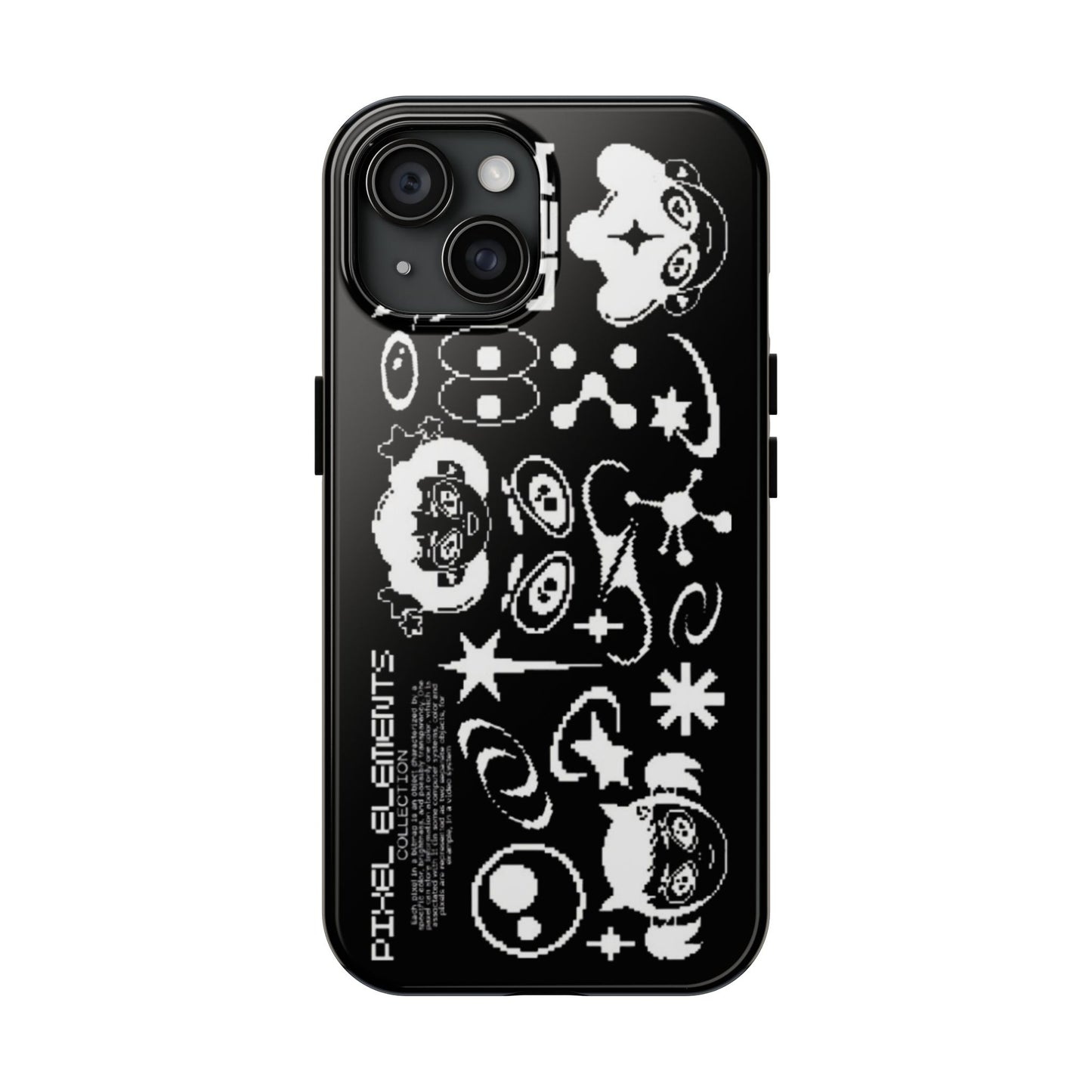 Pixel Elements Tough Phone Case — Black Retro Gamer Icons