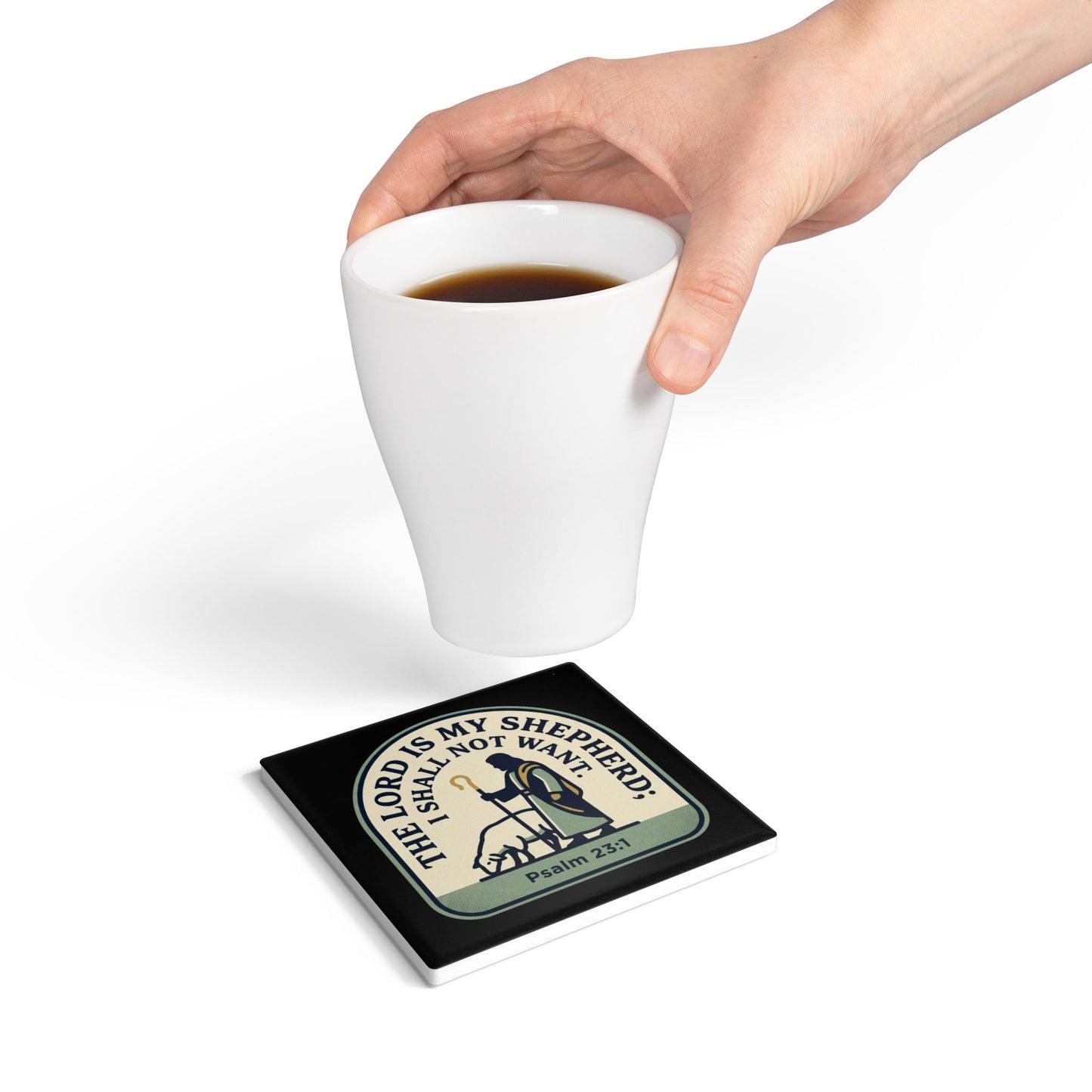 Psalm 23 Ceramic Coaster — "The Lord Is My Shepherd" Christian Drink Coaster