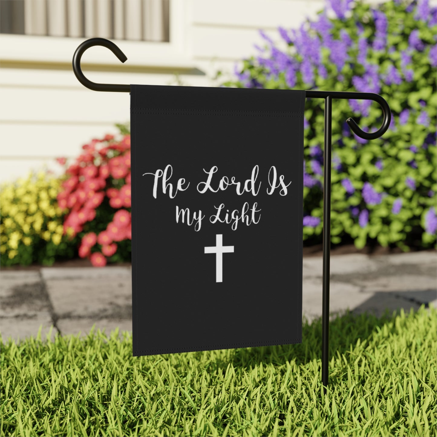 The Lord Is My Light Garden Flag – Christian Cross Outdoor Banner