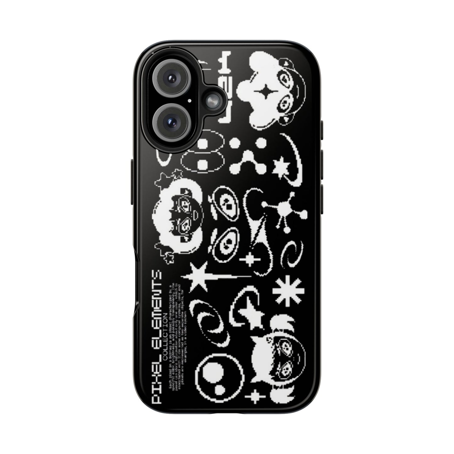 Pixel Elements Tough Phone Case — Black Retro Gamer Icons