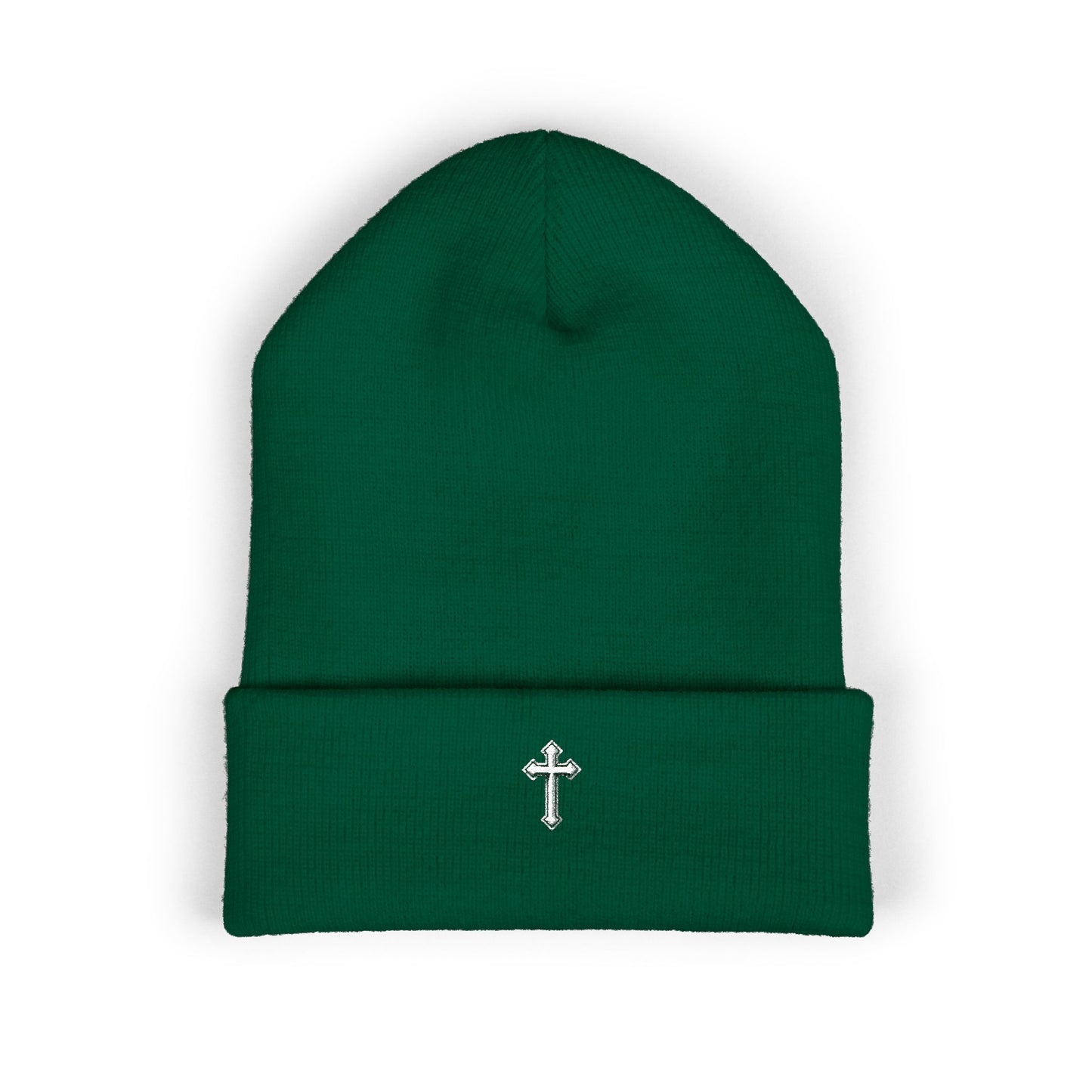 Cross Cuffed Beanie — Streetwear Winter Hat, Religious Faith Accessory