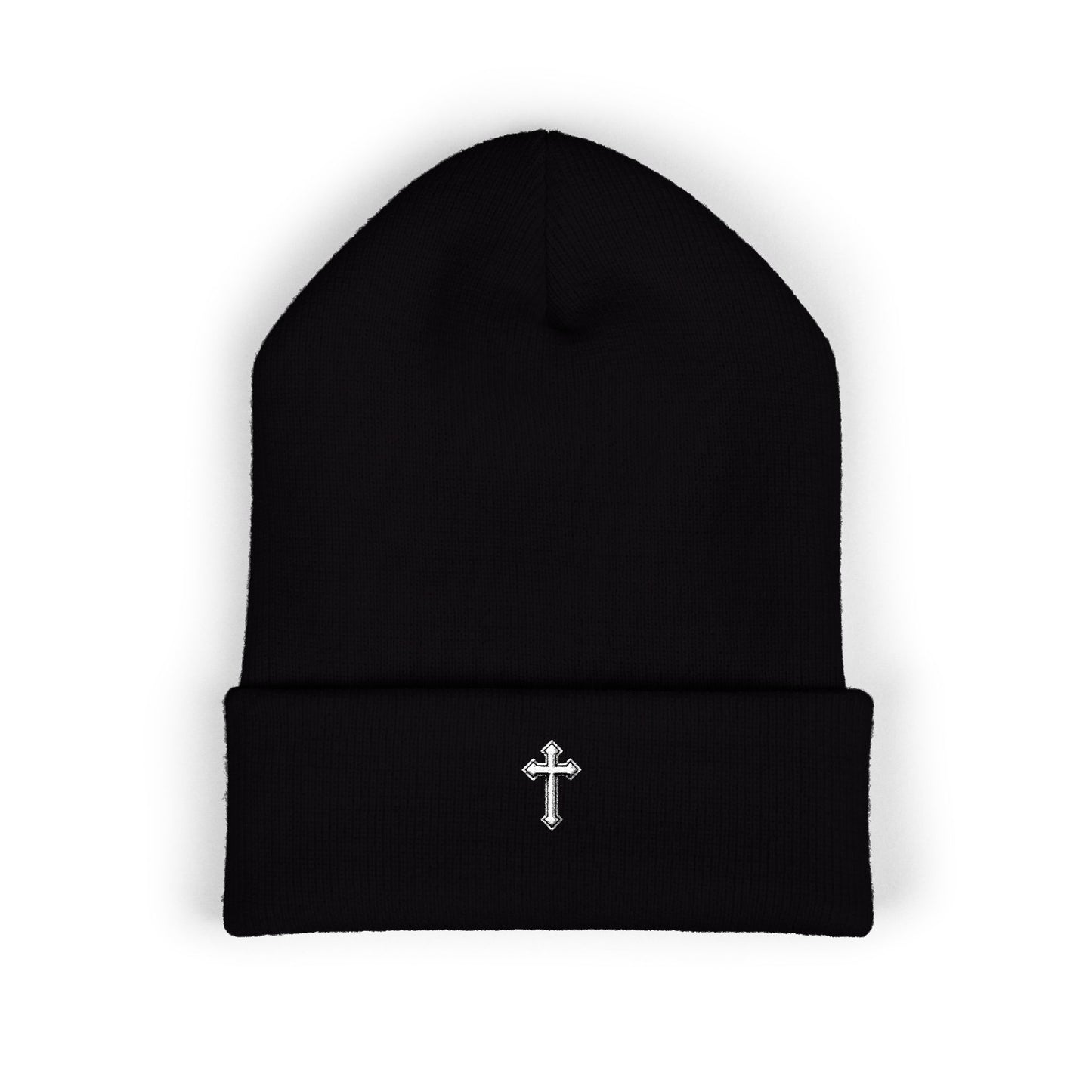 Cross Cuffed Beanie — Streetwear Winter Hat, Religious Faith Accessory