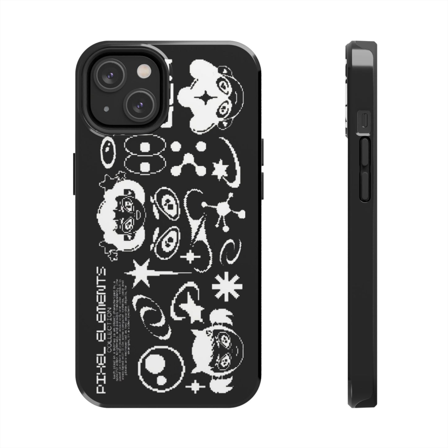 Pixel Elements Tough Phone Case — Black Retro Gamer Icons