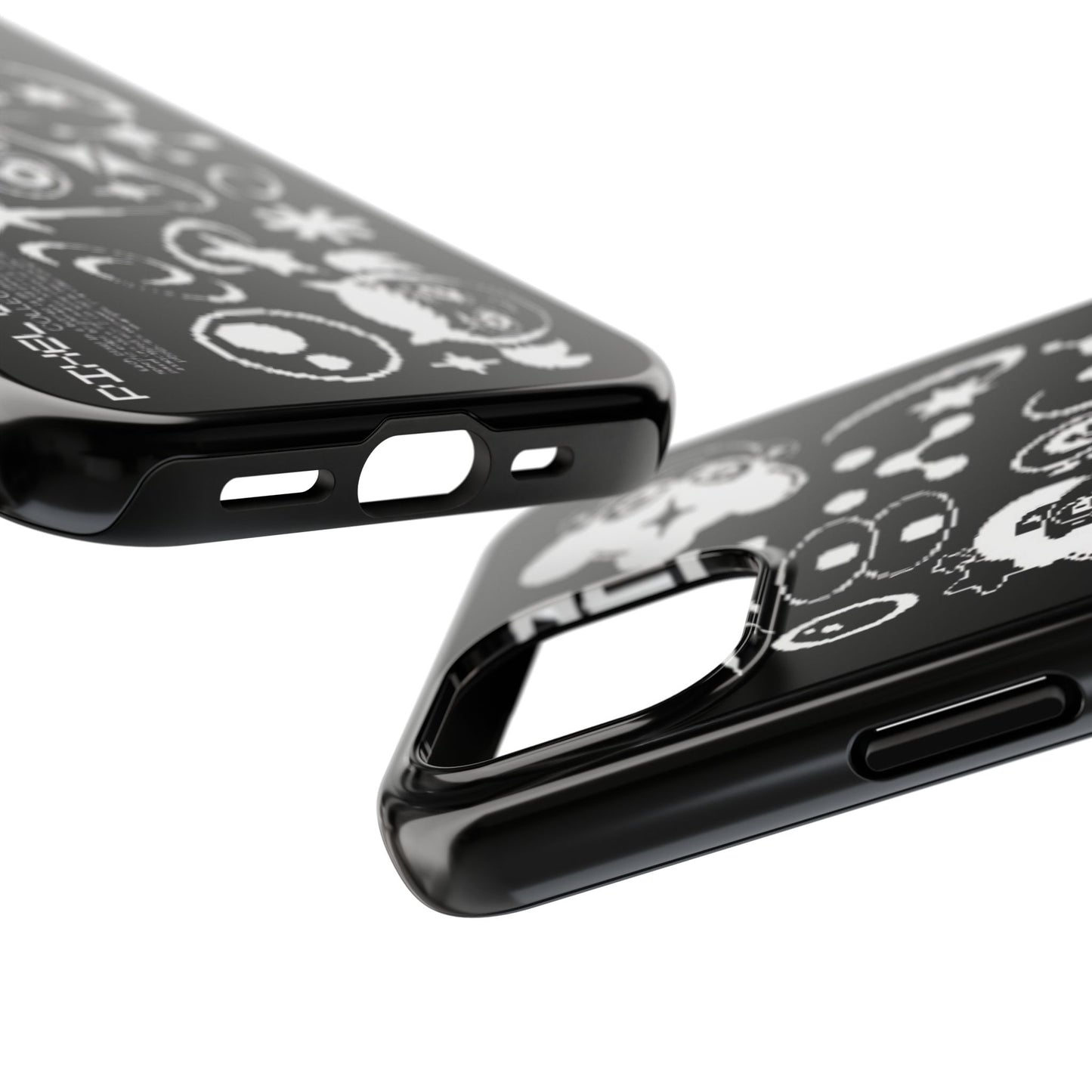 Pixel Elements Tough Phone Case — Black Retro Gamer Icons