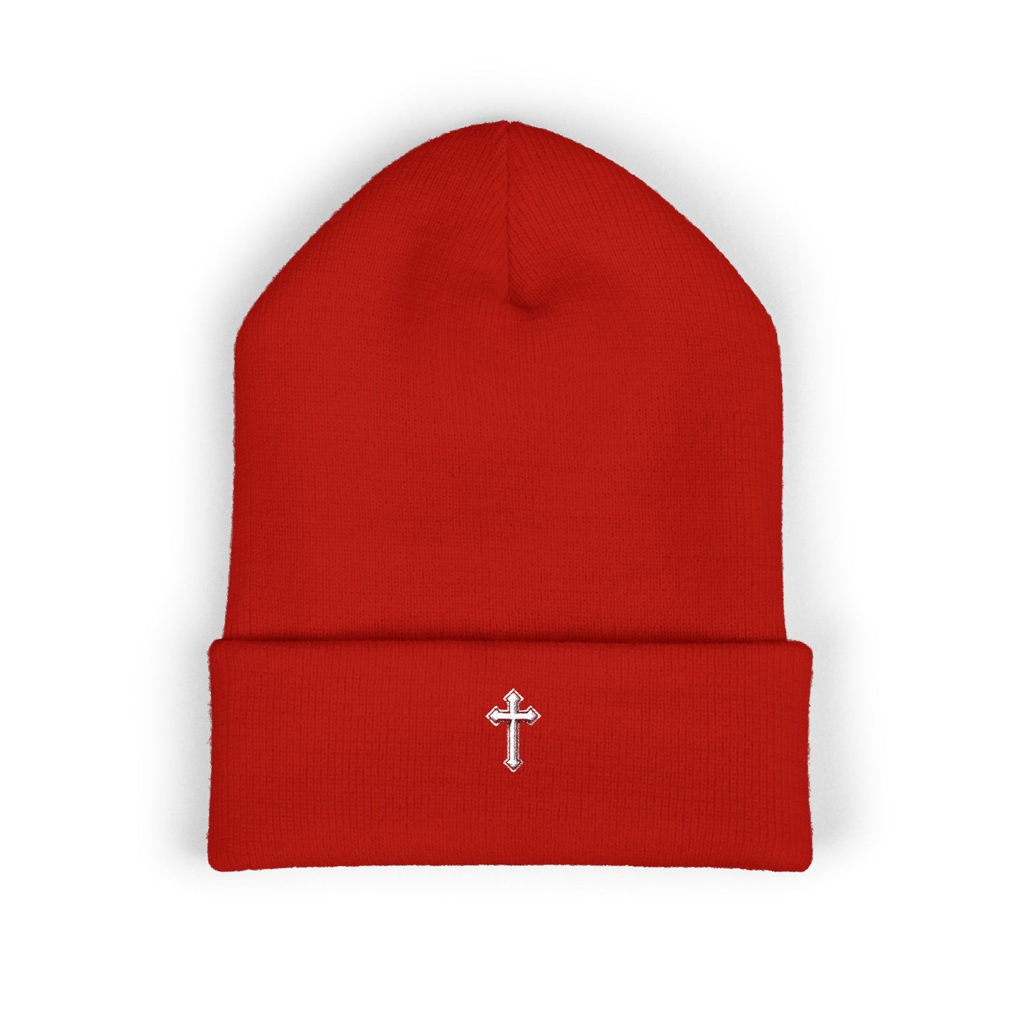 Cross Cuffed Beanie — Streetwear Winter Hat, Religious Faith Accessory