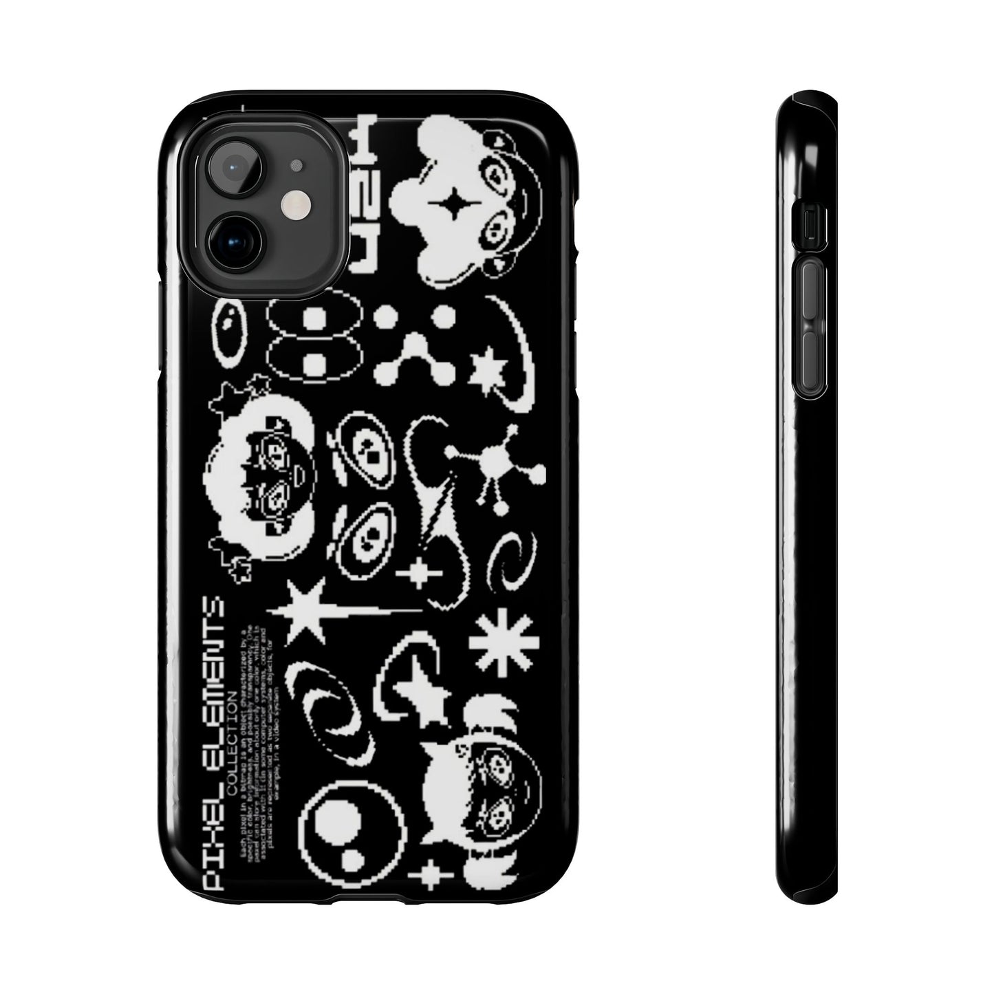 Pixel Elements Tough Phone Case — Black Retro Gamer Icons