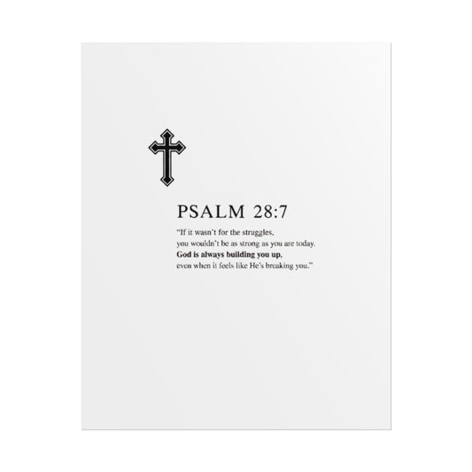 Psalm 28:7 Religious Poster — Cross Wall Art with Encouraging Scripture
