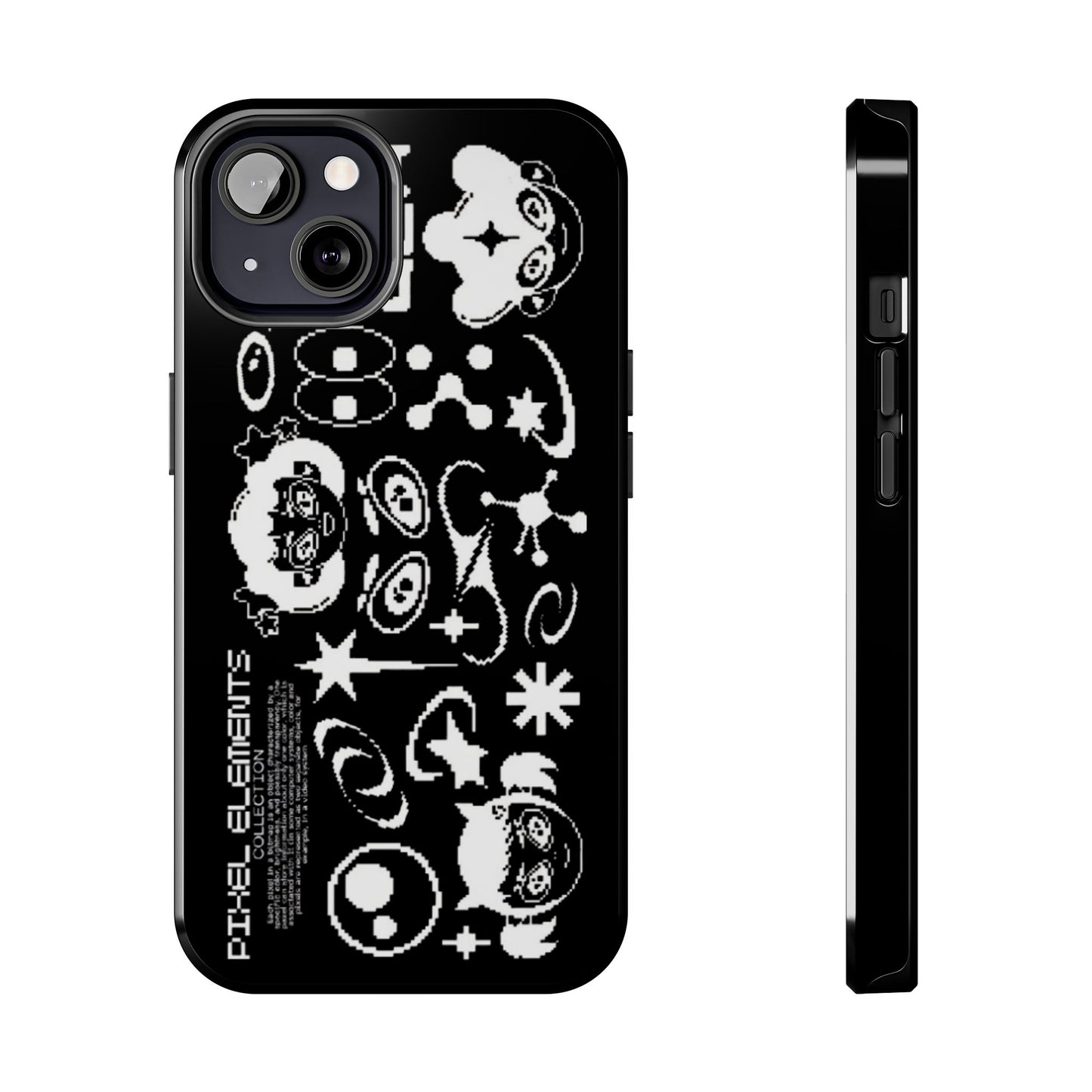 Pixel Elements Tough Phone Case — Black Retro Gamer Icons