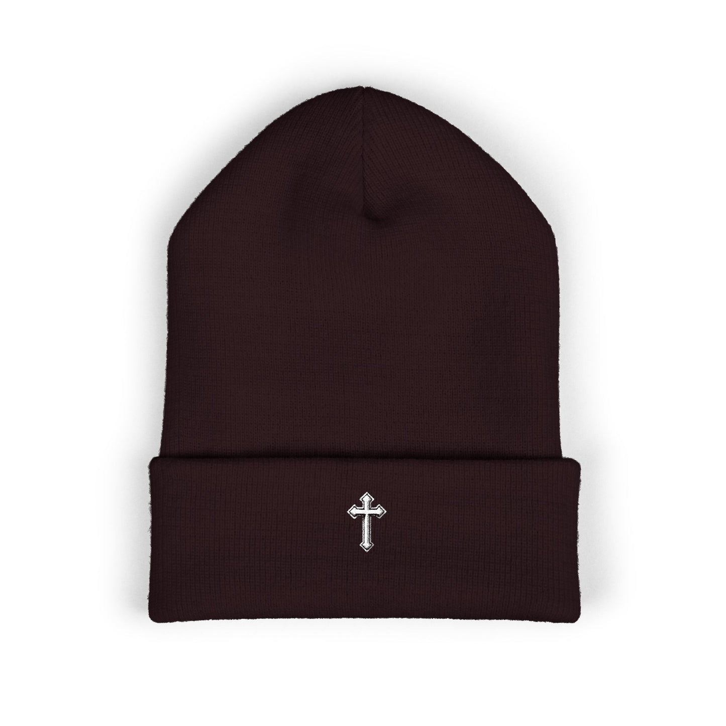 Cross Cuffed Beanie — Streetwear Winter Hat, Religious Faith Accessory