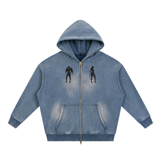 Sunfade Boxy Zip-Up Heavy Cotton Hoodie